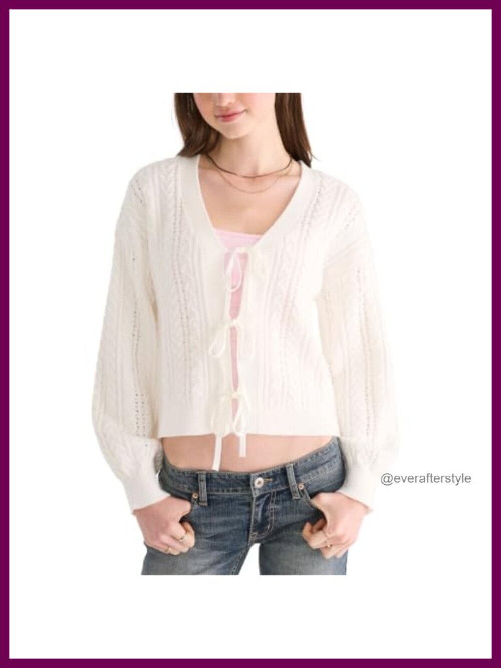 Women's Tie Front Cable Knit Cardigan Sweater Long Sleeve V-Neck